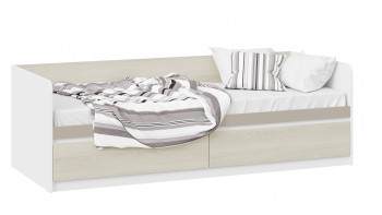 Кровать «Сканди» с 2 ящиками Дуб Гарден/Белый/Глиняный серый в Криводановке - krivodanovka.mebel54.com | фото