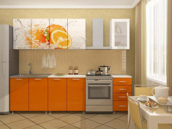 Кухонный гарнитур 2,0м Апельсин (Белый/Оранжевый металлик/Фотопечать апельсин) в Криводановке - krivodanovka.mebel54.com | фото